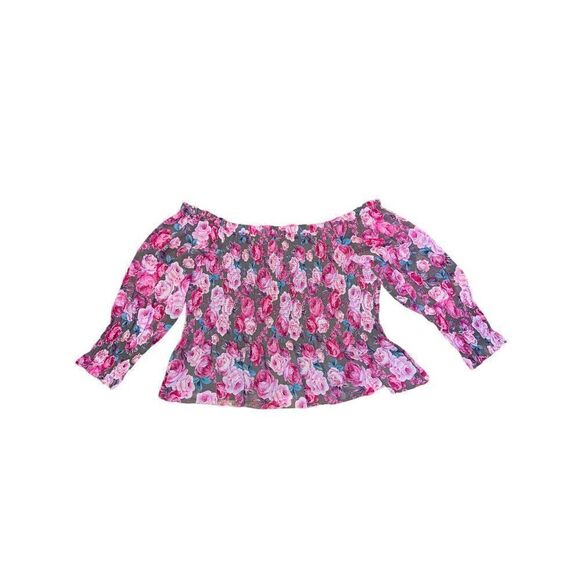 NWT Crinkle Chiffon Smocked Waist Off-Shoulder Crop Top Size 5 - Picture 6 of 16